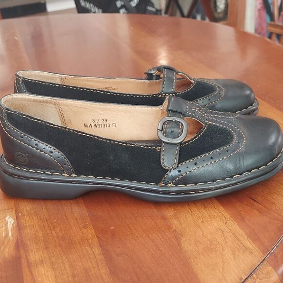 Born Black Suede Leather Wingtip Maryjane Flats Sz 8 - Picture 1 of 15